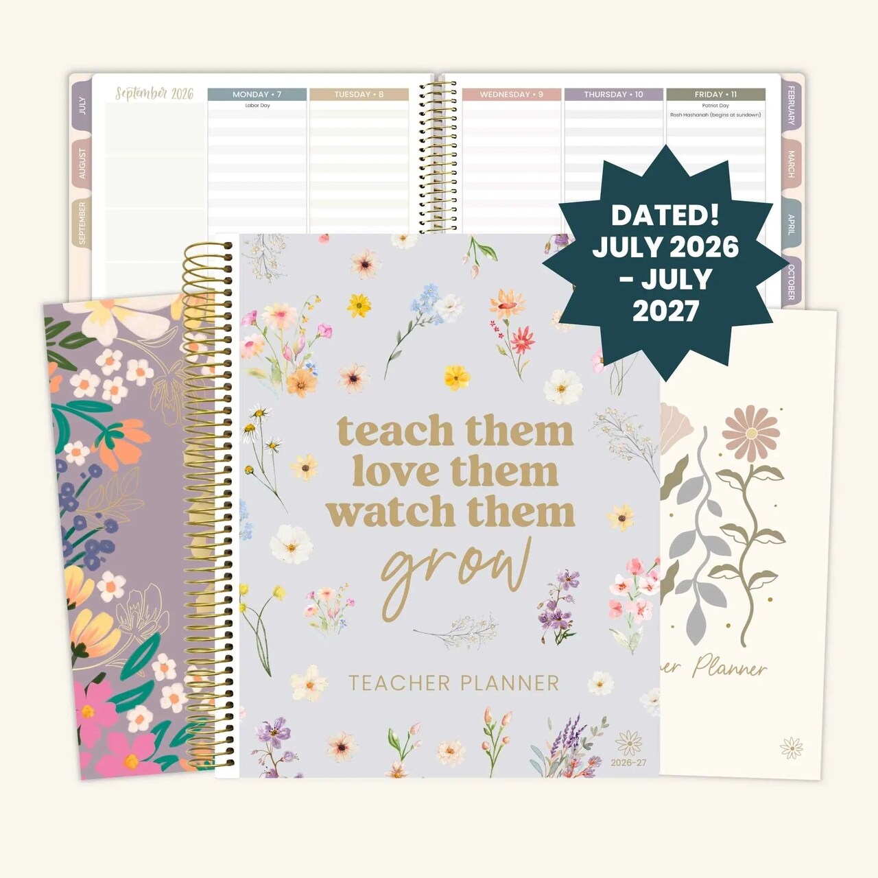 bloom daily planners 2026–2027 Teacher Planner, Cool Tones – 7 Period Lesson Plan Book, 9" x 11", Interchangeable Cover